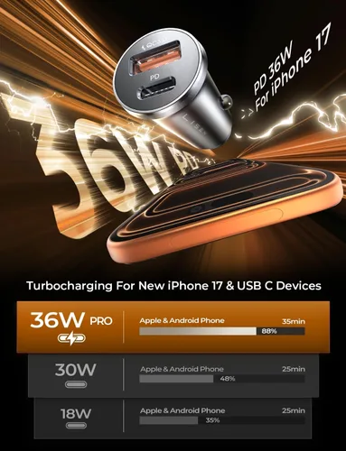 Miniatura 5 de LISEN 54W Mini Adaptador de Encendedor de Cigarrillos Cargador de Coche USB C Carga Rápida, Adaptador de Cargador de Coche 12V Encendedor