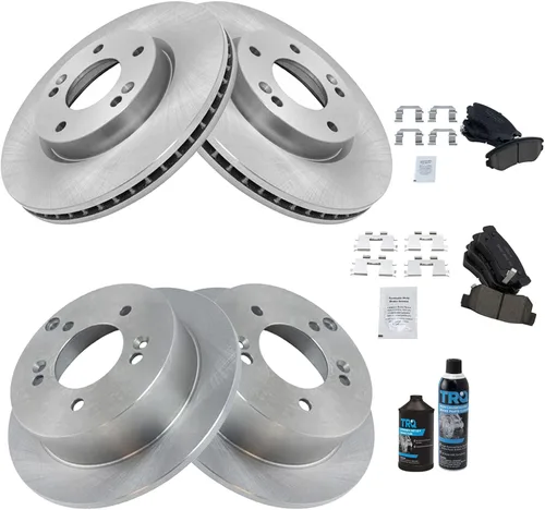 Miniatura 2 de TRQ Kit de pastillas de freno delanteras y traseras y rotores Kit de productos químicos de freno Pastillas de freno Rotor de freno de cerámica