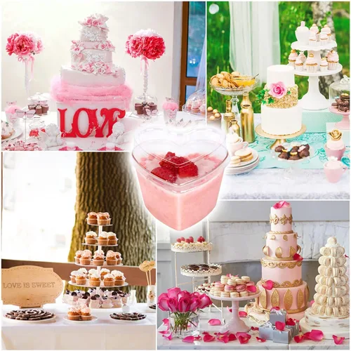 Miniatura 2 de 50 tazas de postre de plástico en forma de corazón con tapas y cucharas, tazas de parfait transparente de 5 onzas para el día de San Valentín