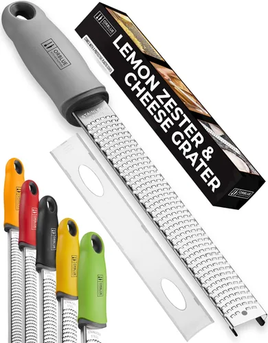 Orblue Rallador de limón y queso – Zester cítrico de primera calidad, rallador de cocina para parmesano, chocolate, frutas, verduras, jengibre, ajo,