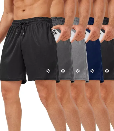 Miniatura 9 de lomsoe 5 Pack Gym Shorts Men 5 Inch Quick Dry Mesh Shorts Men Lightweight Training Athletic Running Shorts with Pockets