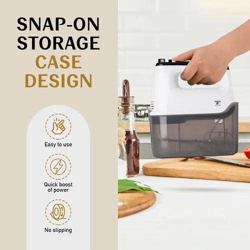 Miniatura 2 de Moss & Stone Batidora de mano blanca con estuche de almacenamiento a presión, mezclador de mano eléctrico de 6 velocidades, mezclador de mano