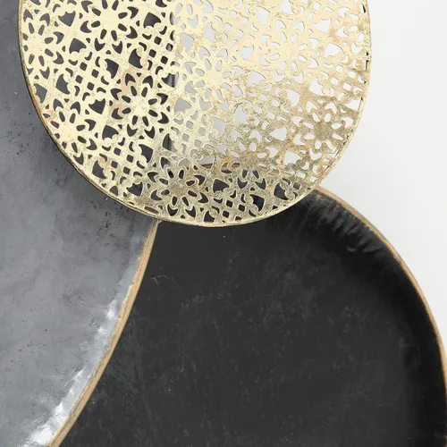Miniatura 5 de MODERNIST HOME - Roundeles flotantes, escultura de pared de metal, decoración, detalles dorados dorados, gris brillante y negro, detalles