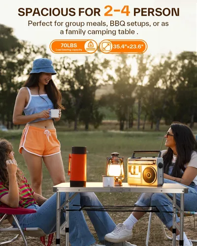 Miniatura 4 de Sportneer Mesa de campamento: Mesa plegable pequeña de altura ajustable de 35.4 pulgadas de largo x 23.6 pulgadas de ancho con 2 capas de malla