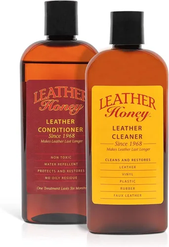 Leather Honey Kit completo de cuidado de cuero que incluye limpiador de 8 onzas y acondicionador de 8 onzas para uso en ropa de cuero, muebles,