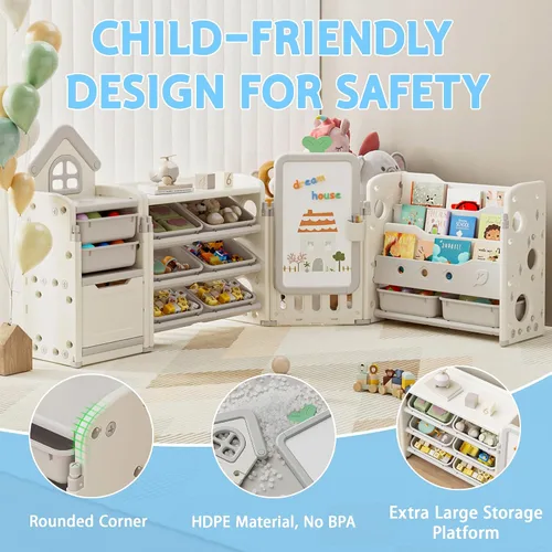 Miniatura 5 de DEYGIA Organizador plegable de almacenamiento de juguetes para niños con 10 contenedores extraíbles y estantería de 3 niveles, organizador de Blanco