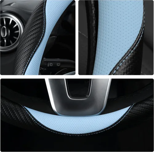 Miniatura 6 de HighnessHwoo Fundas acolchadas para volante de automóvil para mujer, de fibra de carbono, de piel sintética, lindos accesorios interiores
