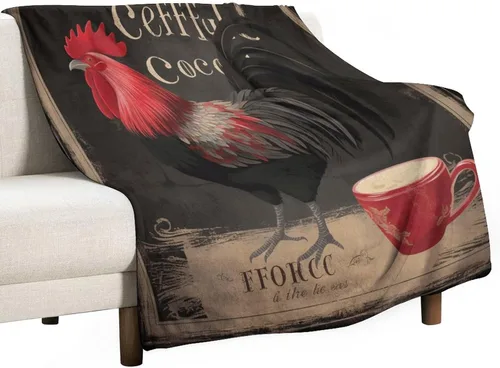 Miniatura 12 de Manta de microfibra suave y acogedora con diseño de gallo rústico en blanco y negro, suave y acogedora manta de microfibra para sofá, cama, oficina