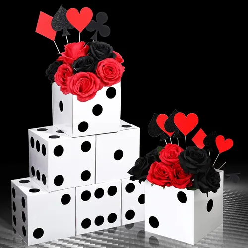 Miniatura 4 de Sinmoe 6 cajas de regalo de dados blancos a granel de 7 x 7 x 7 pulgadas, caja de cartón de casino 3D, centros de mesa de dados para decoración