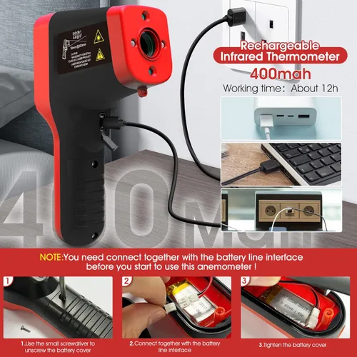 Miniatura 6 de Termómetro infrarrojo de 58℉~2912℉, pirómetro industrial para horno DS=30: 1Emisividad ajustable, retroiluminación, pistola termómetro de alta