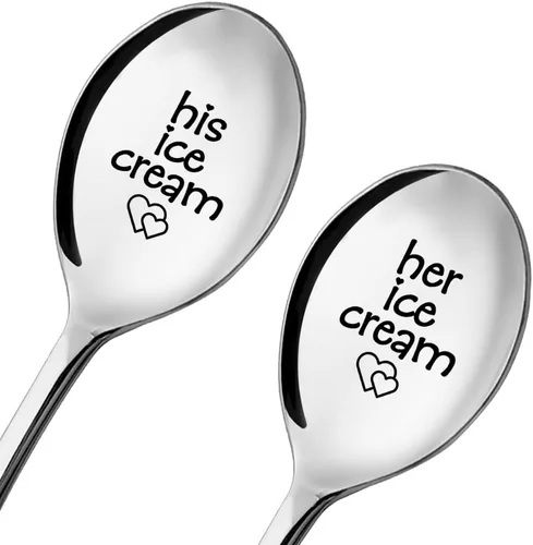 Miniatura 8 de Pala de helado para esposo y esposa – Juego de 2 cucharas para él y ella, ideas para parejas, aniversario, cumpleaños, día de San Valentín, cuchara