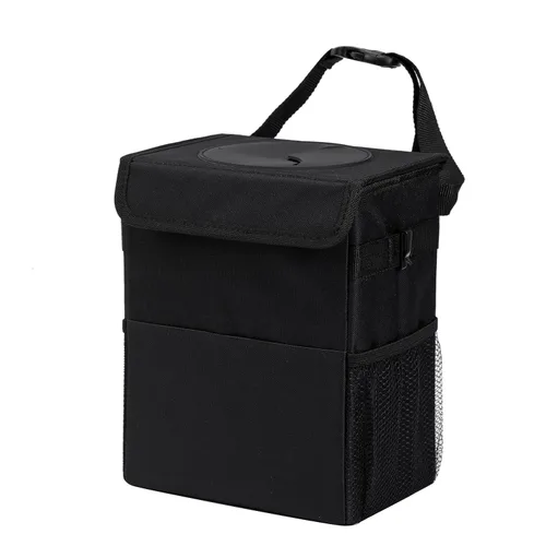 Miniatura 8 de AOKJOY Basurero para automóvil con tapa a prueba de fugas, bote de basura para vehículo, 3 bolsillos de almacenamiento, colgante, bolsa de basura