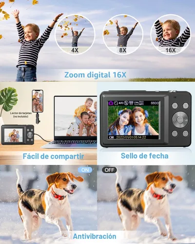 Miniatura 5 de Cámara digital, FHD 1080P - Cámara de apuntar y disparar con zoom de 16X, tarjeta de 32 GB, pequeña cámara de video compacta regalo para niños
