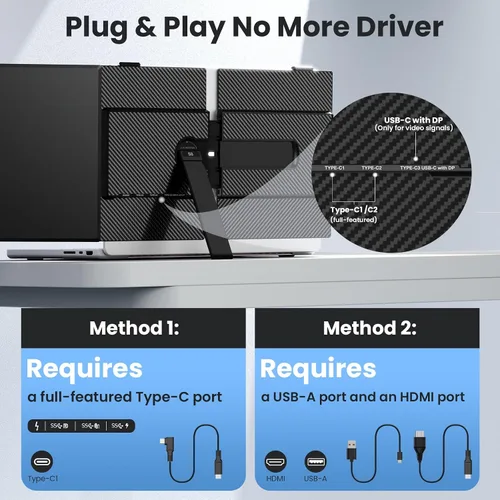 Miniatura 5 de Extensor de pantalla para laptop, 14 pulgadas, ultrafino y ligero, monitor de viaje portátil FHD de 1080P, Plug & Play, monitor extendido portátil