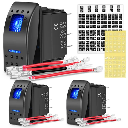 Miniatura 14 de Nilight - Interruptores basculantes de 6 unidades con calcomanías de brillo nocturno, 5 pines SPST, con retroiluminación roja de 12V/24V, para Rojo