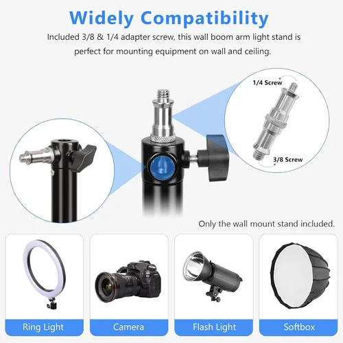 Miniatura 3 de Anillo de luz de pared con base triangular, 51 pulgadas/51.2 in de longitud, soporte ajustable de rotación flexible de 180°, brazo de brazo