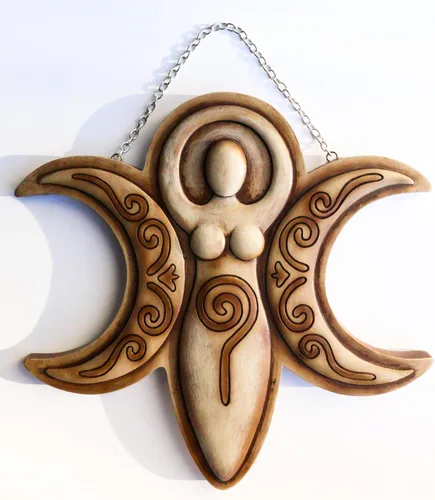 Ebros Gift Wiccan Místico Neopagano Chamán Espiral Diosa Lunar Triple Luna Diosa Decoración de Pared Placa Símbolo Wicca Movimiento Femenino Figura