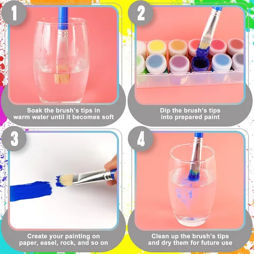 Miniatura 4 de Pinceles de pintura para niños, 8 piezas de pinceles de pintura gordita para niños, juego a granel para manualidades, pinceles de pintura lavables