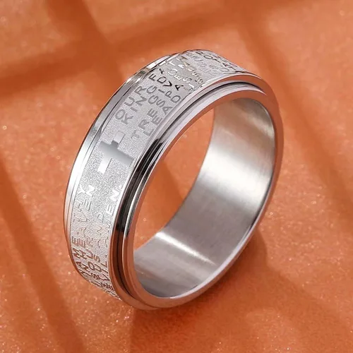 Miniatura 3 de King Will Anillo giratorio de acero inoxidable de 0.315 in, color negro, oroplata, anillo giratorio para hombre, ajuste cómodo