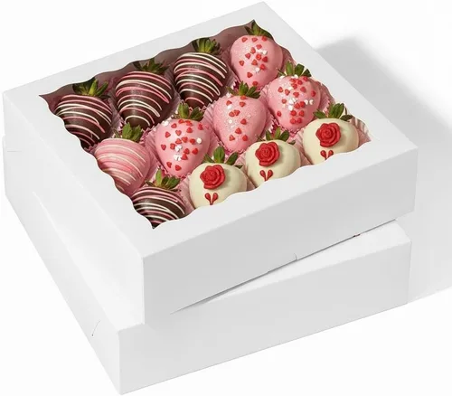 Miniatura 8 de Cajas de panadería marrón kraft de 9 pulgadas, cajas para pasteles con ventana transparente para fresas de chocolate, pasteles, magdalenas, donas