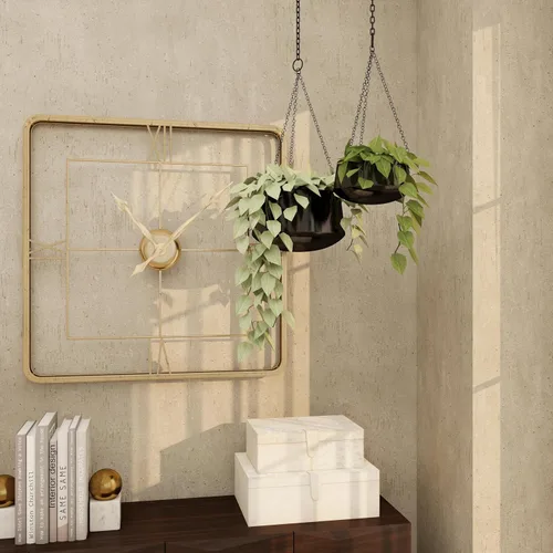 Miniatura 9 de Deco 79 Macetero de metal para interiores y exteriores, maceta colgante con cadena, juego de 2 colgadores de 5 pulgadas, 7 pulgadas de alto
