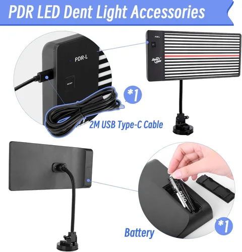 Miniatura 4 de Super PDR Tabla de Luz PDR Luz de Línea de Abolladura Tabla de Línea LED Luz PDR USB Alimentada por Batería, Tabla de Reflexión Luz de Reparación