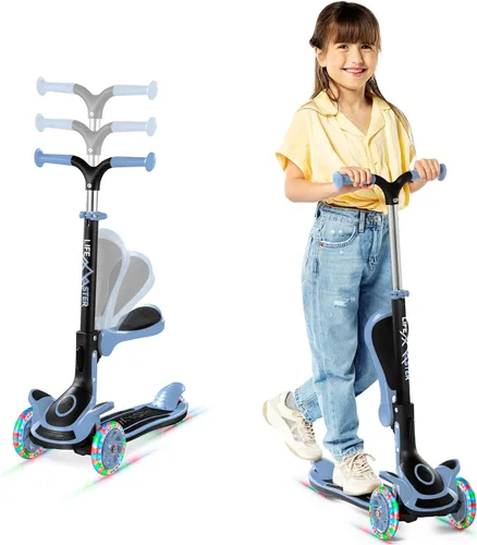 Miniatura 16 de Scooter de 3 ruedas para niños con asiento plegable, altura ajustable del manubrio, juguete de paseo inclinado para conducir para niños a partir