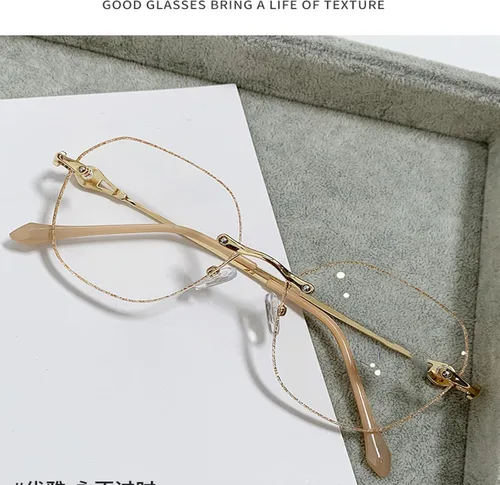 Miniatura 2 de Lentes de prebicia con luz azul sin montura de diamante para mujer, lentes de lectura sin montura para mujer (2, dorado)