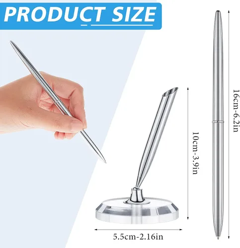 Miniatura 2 de Chinco 2 juegos de bolígrafos plateados para libro de visitas, incluyendo 2 bolígrafos de metal para registro de invitados, tinta negra y 2 soportes