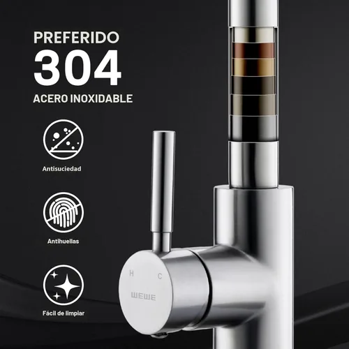 Miniatura 5 de WEWE grifo de cocina de una sola manija, de arco alto, extraíble, níquel pulido, grifos para fregaderos de cocina de una sola palanca, de acero