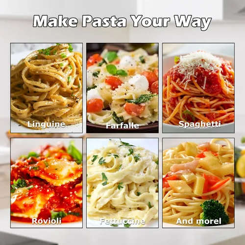 Miniatura 8 de Máquina manual para hacer pasta, rodillo y cortador de pasta con 7 ajustes de grosor ajustables, máquina de fideos de acero inoxidable con mango