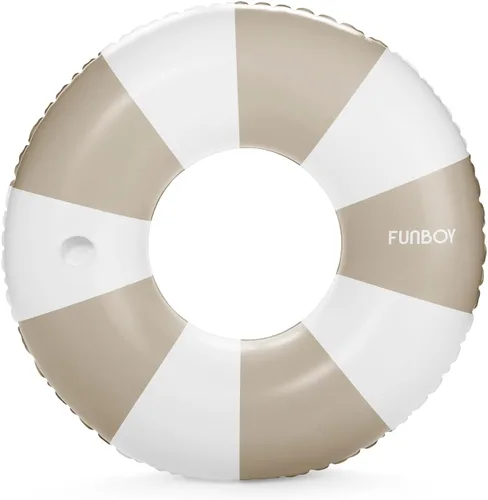 FUNBOY Flotador de Tubo Inflable Gigante Vintage con Rayas Marrón para Piscina y Portavasos de 48" | Flotador de Piscina Grande para Adultos | Canela