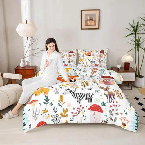 Miniatura 4 de Erosebridal Juego de edredón de zorro para niños, edredón de plumón de oso bosque, ciervo, para dormitorio de niños y niñas, juego de ropa de cama