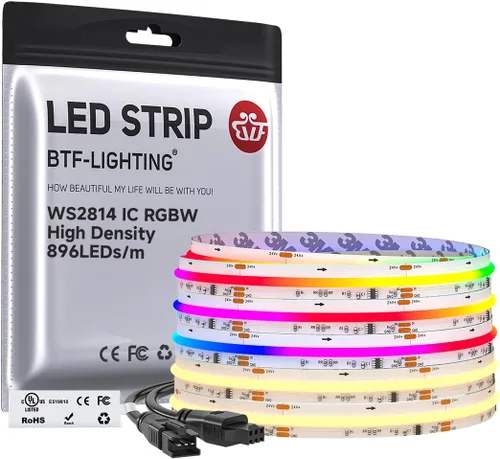Miniatura 12 de BTF-LIGHTING Tira LED FCOB COB WS2814 IC RGBW 6000K Flexible de Alta Densidad con Efecto de Persecución de Color Uniforme 3m DC24V 896LED/m 16IC/m