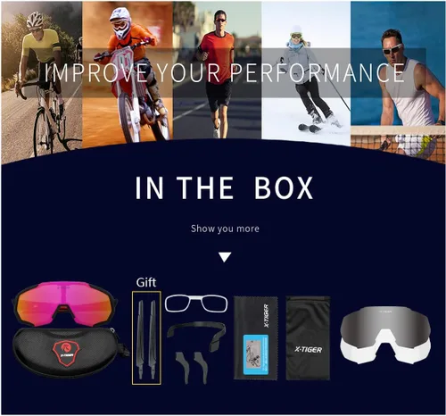 Miniatura 9 de X-TIGER Gafas de sol polarizadas para deportes con 5 lentes intercambiables, gafas de ciclismo para hombres y mujeres, para béisbol, correr, pesca