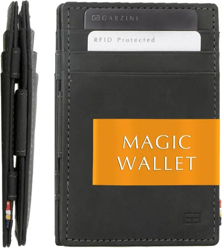 GARZINI Cartera mágica para hombres, cartera minimalista con tarjetero RFID, cartera de cuero para 10 tarjetas