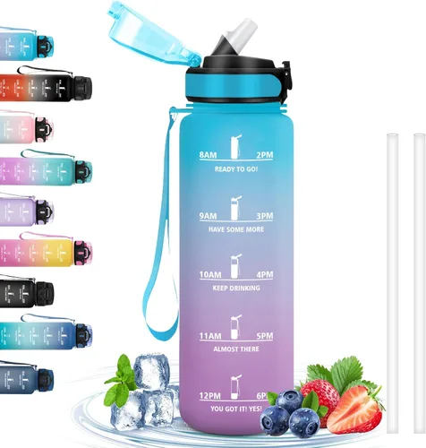 Miniatura 37 de Botella de agua – 16.9 fl oz – Botella de agua para niños, botella de sorbete a prueba de fugas, botella deportiva con marcador de tiempo, botella