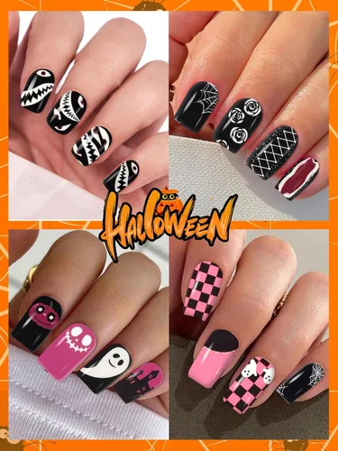 Miniatura 4 de EBANKU 14 calcomanías adhesivas de esmalte de uñas de Halloween, lindos murciélagos fantasmas, telarañas, tiras de uñas de esqueleto, con lima