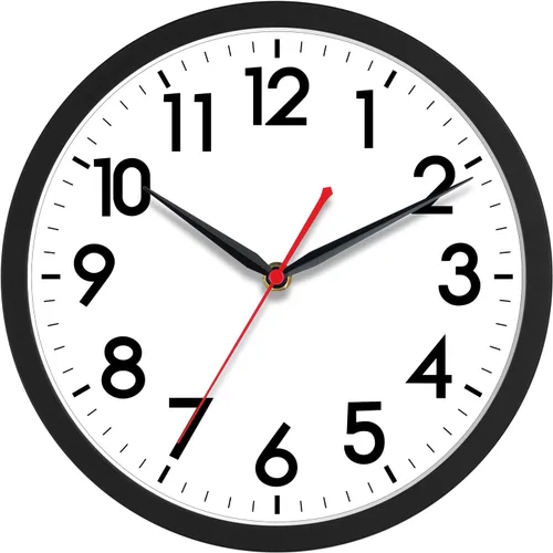 AKCISOT Reloj de pared de 10 pulgadas, silencioso y sin tictac, moderno, funciona con pilas - Reloj analógico pequeño y clásico para oficina, hogar,