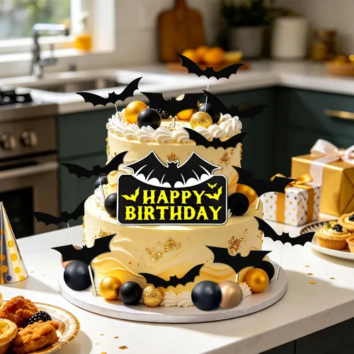 Miniatura 5 de Decoración de Pastel de Superhéroe Murciélago - Decoraciones de Feliz Cumpleaños para Suministros de Fiesta Temática de Héroes