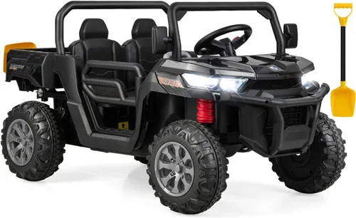 Miniatura 10 de OLAKIDS Carro Montable de 2 Asientos, Vehículo Eléctrico UTV Todoterreno de 12V con Control Remoto, Cama Volquete, Pala Extra, Música, USB, AUX, Rosa