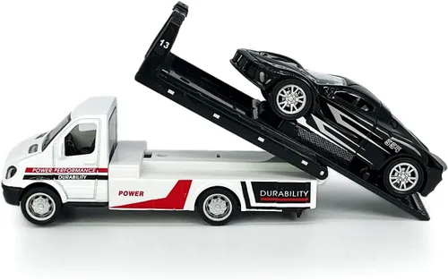 Miniatura 4 de Camión de cama plana, camión de rescate, remolque de transporte, transportador de automóvil, vehículos de metal fundido a presión, juego