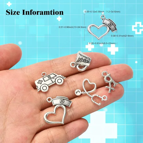 Miniatura 3 de Ipotkitt 100 dijes médicos para enfermera, estetoscopio, gorro, ambulancia, médico, para hacer joyas 100pcs - Médico - 10 Estilos