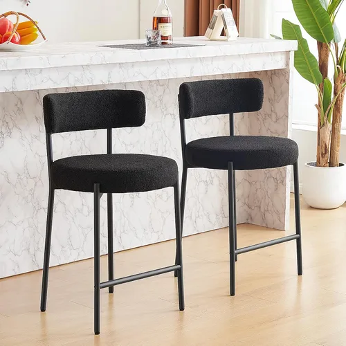 Miniatura 15 de Furniliving - Juego de 2 taburetes de bar giratorios de 26 pulgadas, taburetes modernos de altura de mostrador de cuero sintético con respaldo alto