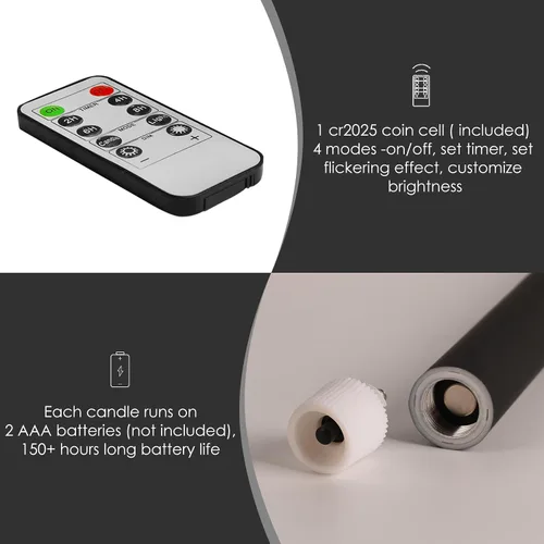 Miniatura 3 de Velas sin llama negras con control remoto, velas de LED realistas parpadeantes, operadas a batería, juego de 6