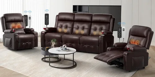 Miniatura 20 de Sofá reclinable de dos plazas, sofá reclinable de masaje de gran capacidad, silla de dos plazas para RV con espacio de almacenamiento, portavasos