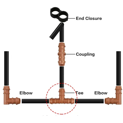Miniatura 5 de 24 piezas de accesorios en T de púas para riego por goteo para tubos de 1/2 pulgada (0.600 pulgadas de diámetro interior) – Camisetas de goteo