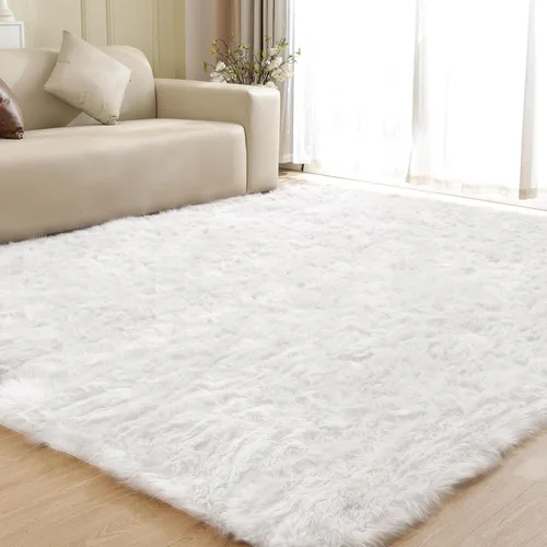 Miniatura 75 de ORINOVA Alfombras de pelo sintético lavable de color gris plateado claro para dormitorio, alfombra de felpa para sala de estar, alfombra