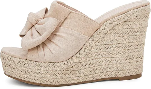 Miniatura 5 de PiePieBuy Alpargatas de plataforma para mujer, sandalias de cuña con lazo y puntera abierta