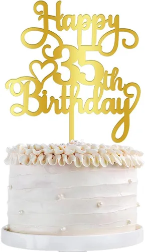 Miniatura 10 de Decoración de pastel de feliz cumpleaños 50, decoración acrílica dorada de doble cara, para decoración de pasteles de feliz cumpleaños 50